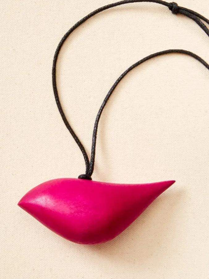Fuchsia Wooden Bird Adjustable Corded Necklace