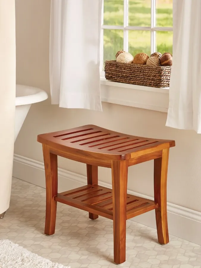 Genuine Teak Wide Spa Bench With Shelf