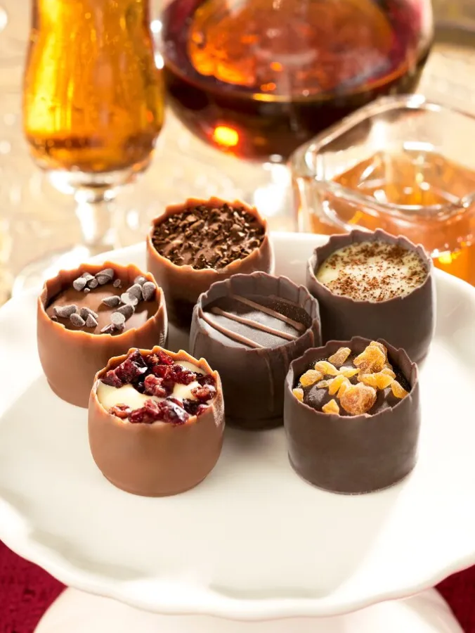 German Chocolate Cups Filled With Liqueur Ganache