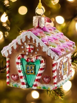 Gingerbread House Blown-Glass Christmas Ornament