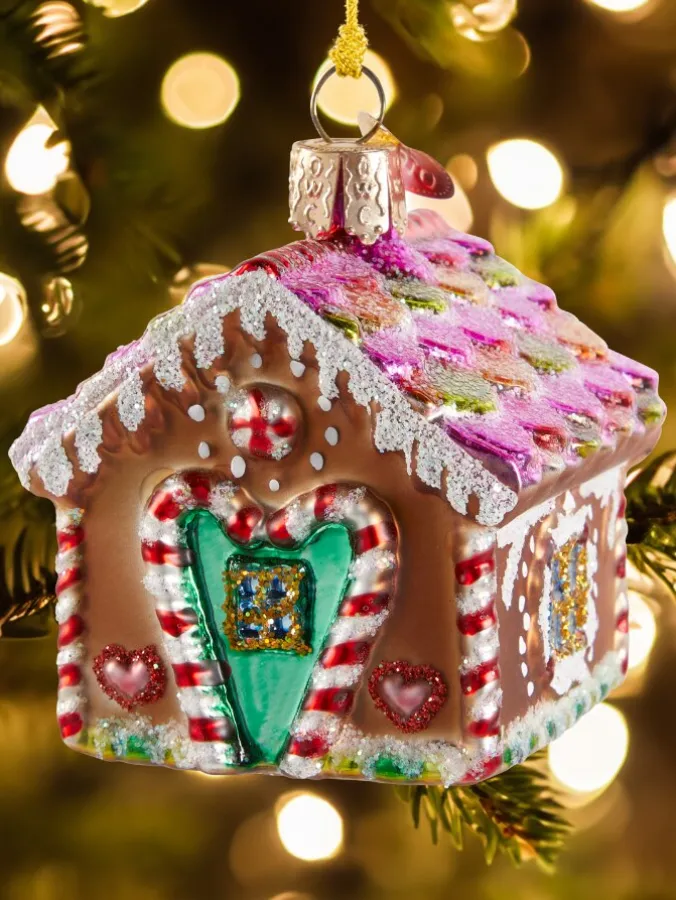 Gingerbread House Blown-Glass Christmas Ornament