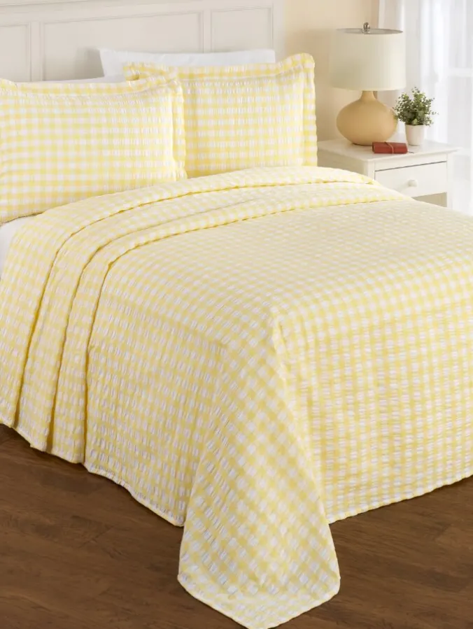 Gingham Cotton Seersucker Bedspread or Pillow Sham