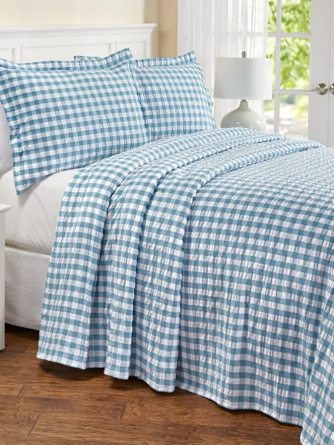 Gingham Cotton Seersucker Bedspread or Pillow Sham