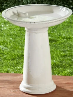 Glazed Ceramic Pedestal Bird Bath