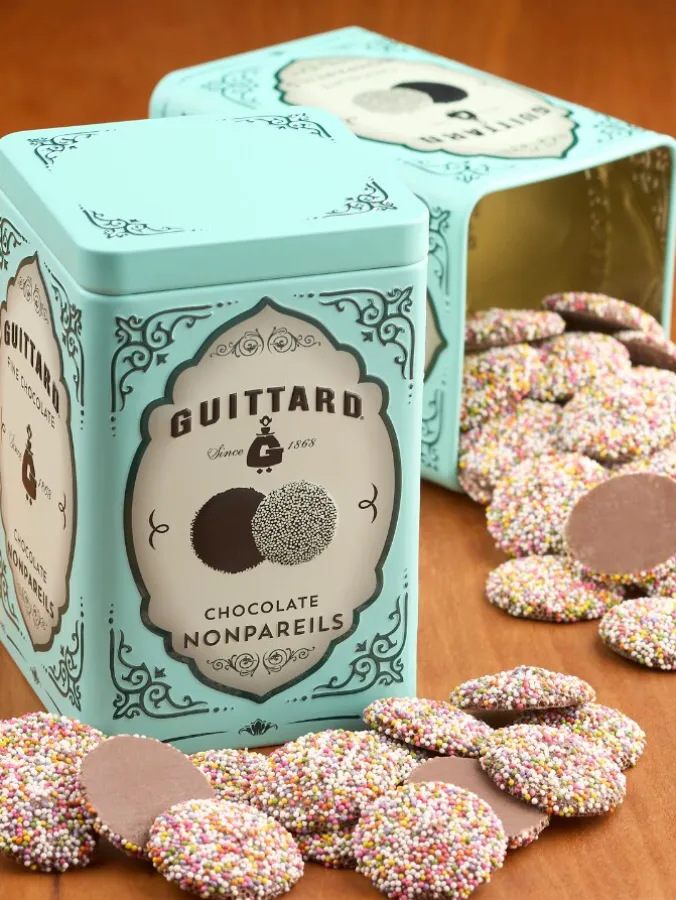Green Guittard Chocolate Nonpareils Tin