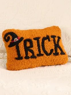 Halloween Trick or Treat Hooked Wool Pillow