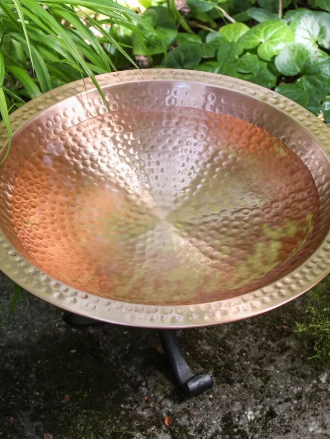Hammered Copper Birdbath With Stand