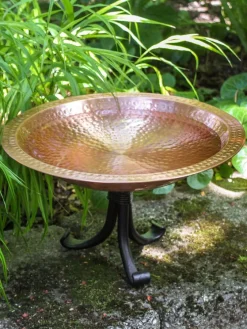 Hammered Copper Birdbath With Stand
