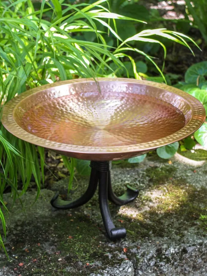Hammered Copper Birdbath With Stand