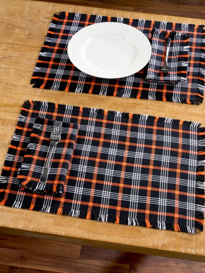 Hartland Halloween Plaid Mountain Weave Cotton Placemat, Set of 2