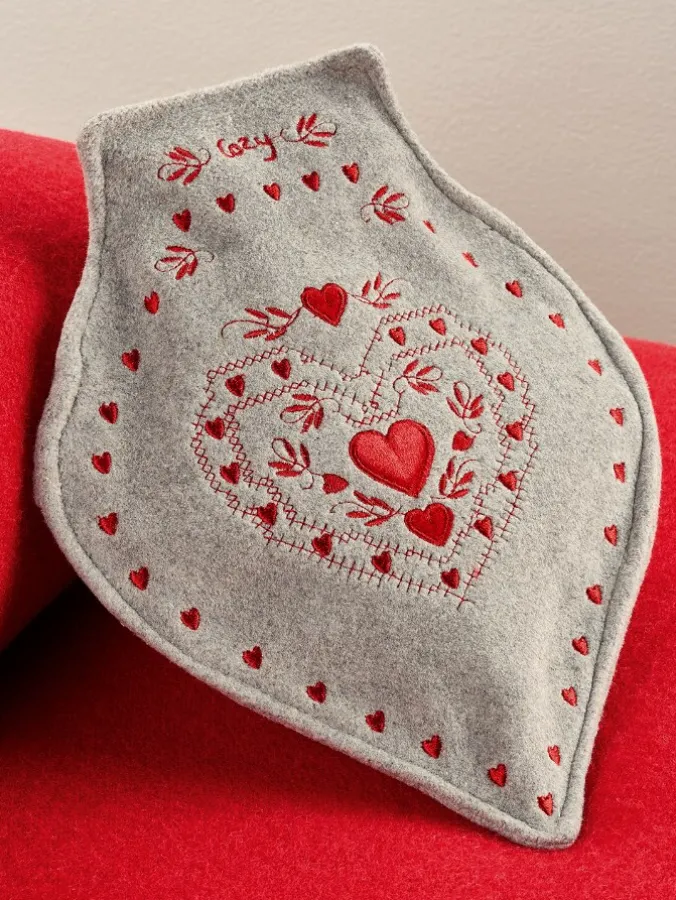 Heart-Shaped Hot Water Bottle With Embroidered Cover