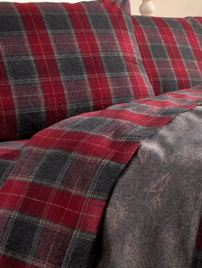 Heathered Plaid Portuguese Cotton Double-Flannel Blanket or Throw