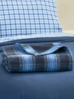 Heathered Plaid Portuguese Cotton Double-Flannel Blanket or Throw