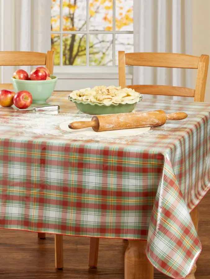 Heavy-Duty Print Oilcloth Tablecloth in Fall Plaid