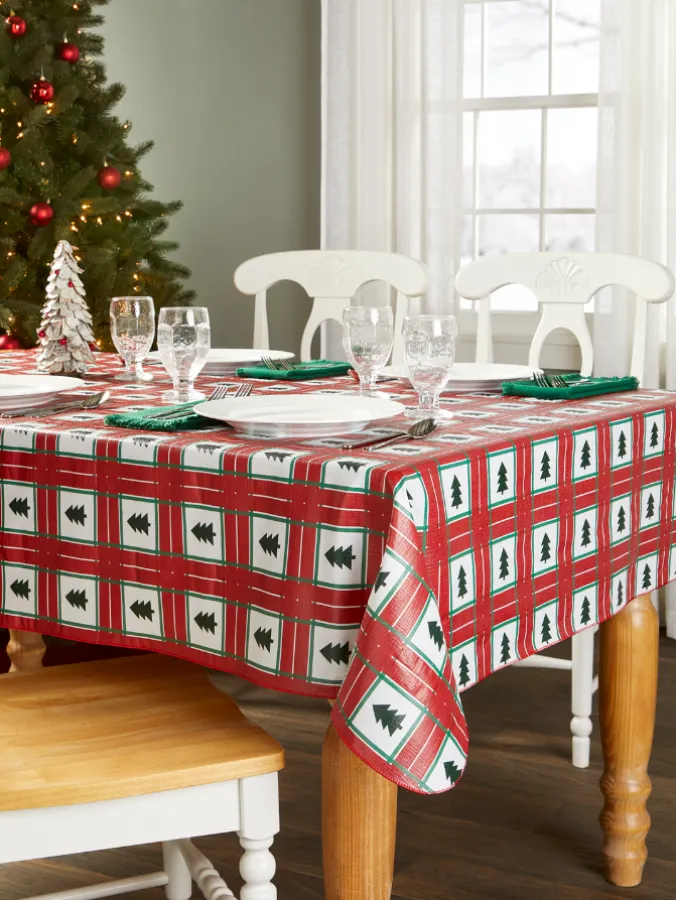 Heavy-Duty Vinyl Christmas Joy Tablecloth