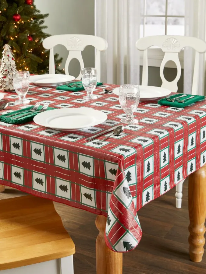 Heavy-Duty Vinyl Christmas Joy Tablecloth
