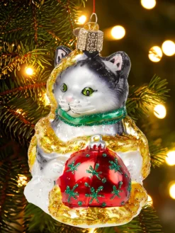 Holiday Kitten Blown-Glass Christmas Ornament