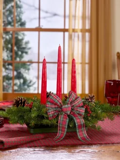 Holiday Tartan 3-Taper Balsam Centerpiece
