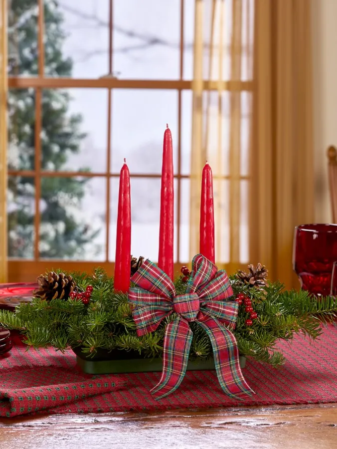 Holiday Tartan 3-Taper Balsam Centerpiece
