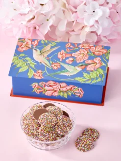 Hummingbird Tin With Guittard Milk Chocolate Nonpareils
