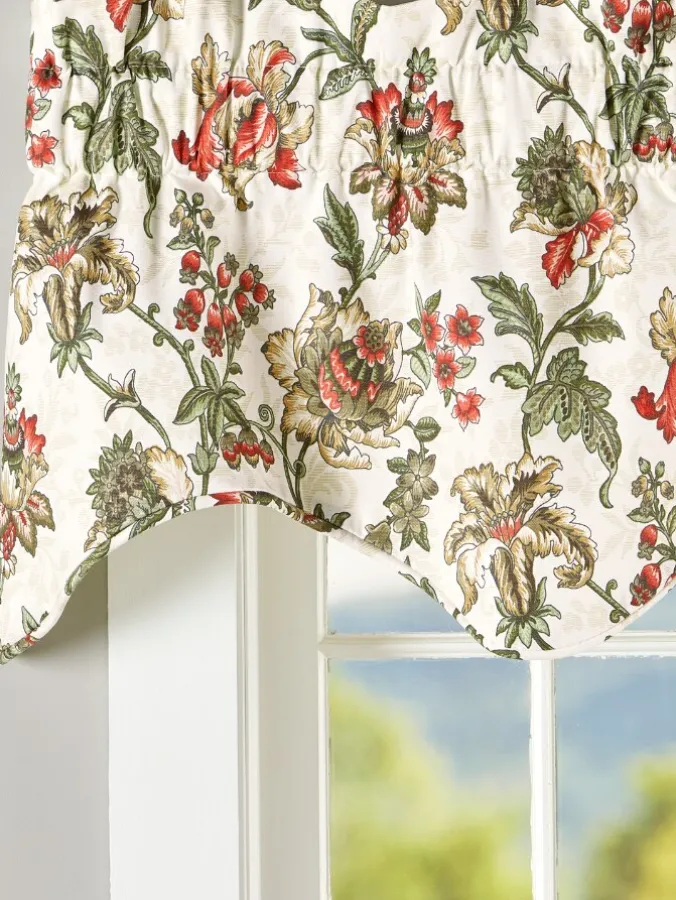 Jacobean Garden Rod Pocket Scalloped Valance