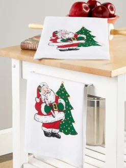 Jolly Santa Cotton Flour Sack Kitchen Towel, Set of 2