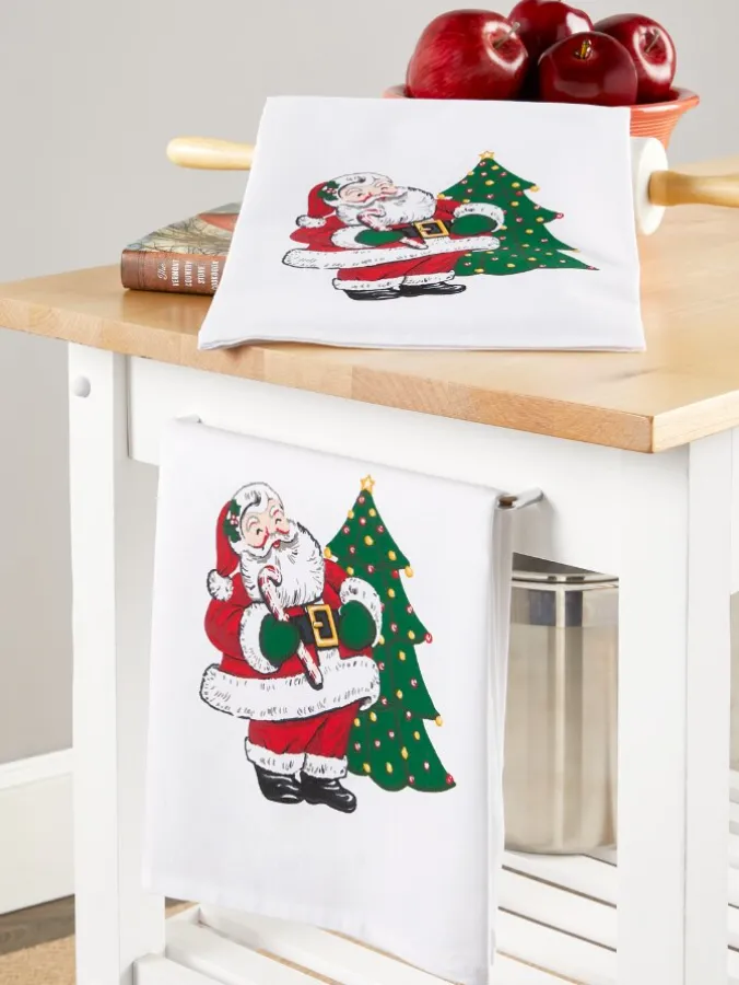 Jolly Santa Cotton Flour Sack Kitchen Towel, Set of 2