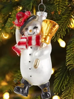 Jolly Snowman Blown-Glass Christmas Ornament