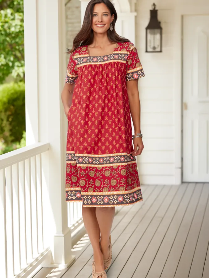 Knee-Length Cotton Muumuu With Pockets