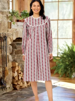 Lanz Classic Tyrolean Cotton Flannel Nightgown, 44 Inch