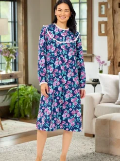 Lanz Nantucket Rose Cotton Flannel Nightgown, 44 Inch
