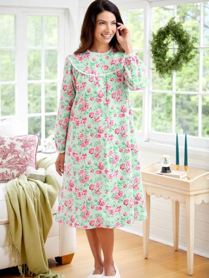 Lanz Nantucket Rose Cotton Flannel Nightgown, 44 Inch