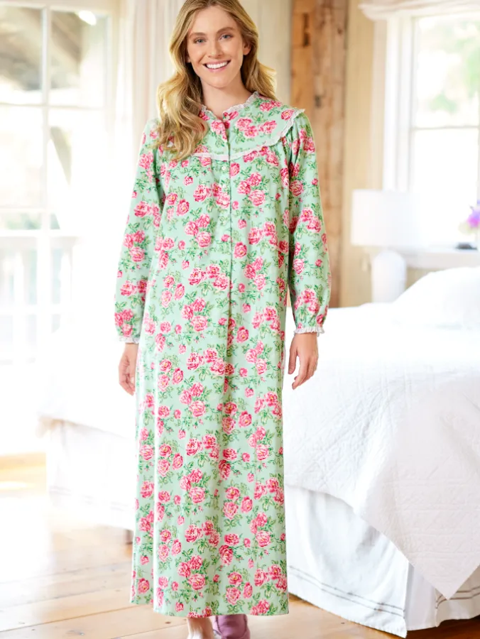 Lanz Nantucket Rose Cotton Flannel Nightgown, 54 Inch