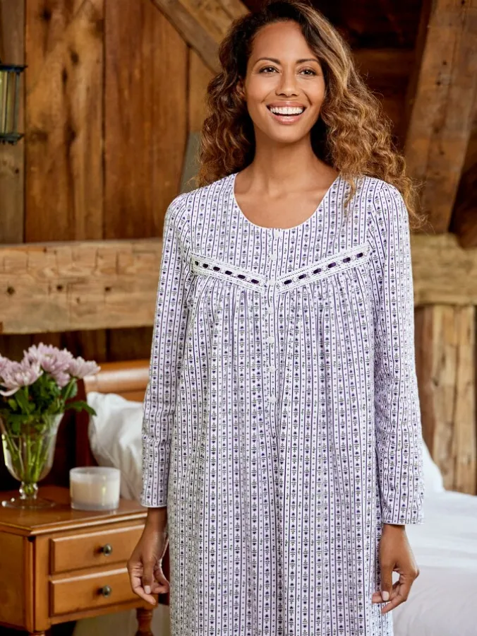 Lanz Vintage Heart Cotton Knit Nightgown