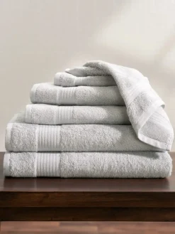 Light Gray Cotton and Viscose Bamboo Six-Piece Towel Set