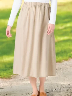 Linen-Blend Midi Skirt With Pockets