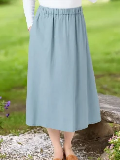 Linen-Blend Midi Skirt With Pockets