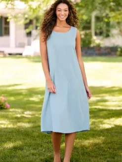 Linen-Blend Sleeveless Popover Dress