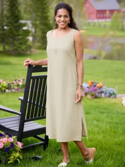 Linen-Blend Sleeveless Popover Dress