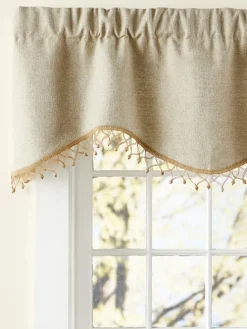 Linen-Look Lined Rod Pocket M-Shaped Valance With Trim