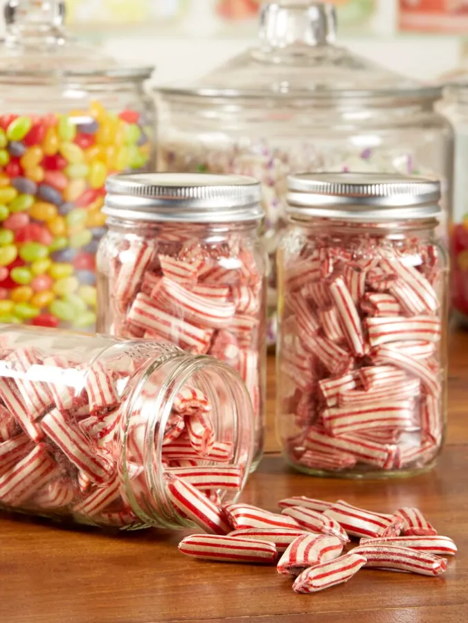 Mason Jar With Peppermint Straws