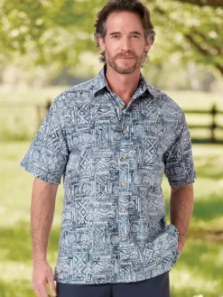 Men's Batik Short-Sleeve Cotton Shirt
