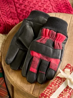 Men's Buffalo Check Leather and Wool Work Gloves