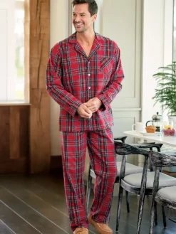 Men's Button-Front Portuguese Cotton Flannel Pajama Set