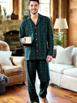 Men's Button-Front Portuguese Cotton Flannel Pajama Set