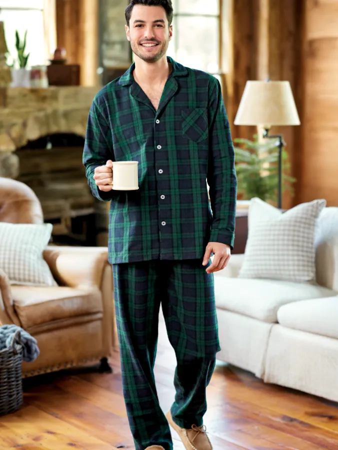 Men's Button-Front Portuguese Cotton Flannel Pajama Set