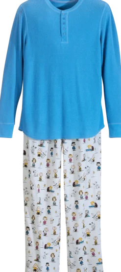 Men's Classic Peanuts Flannel Sleep Pant and Henley Pajama Set