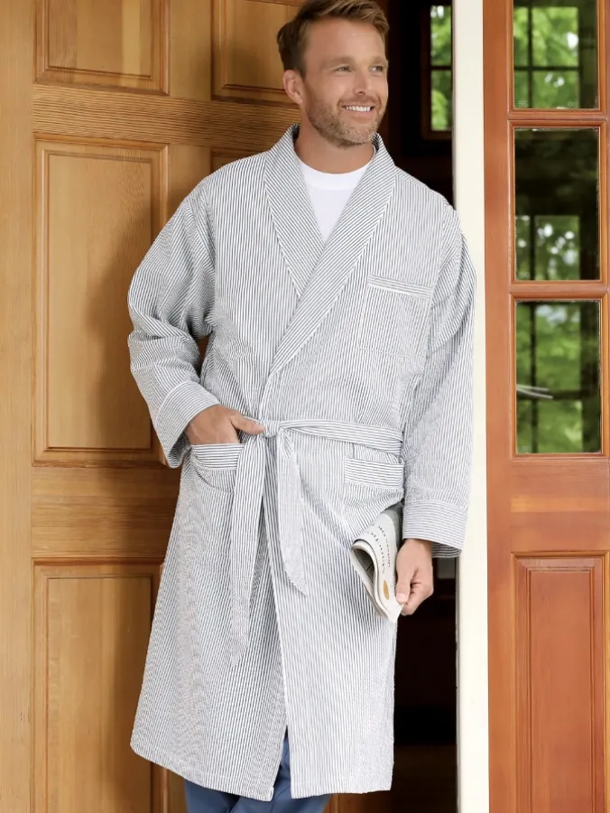 Men's Classic Stripe Cotton Seersucker Robe