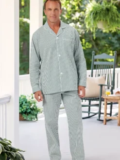 Men's Classic Stripe Cotton Seersucker Long Sleeve Pajama Set