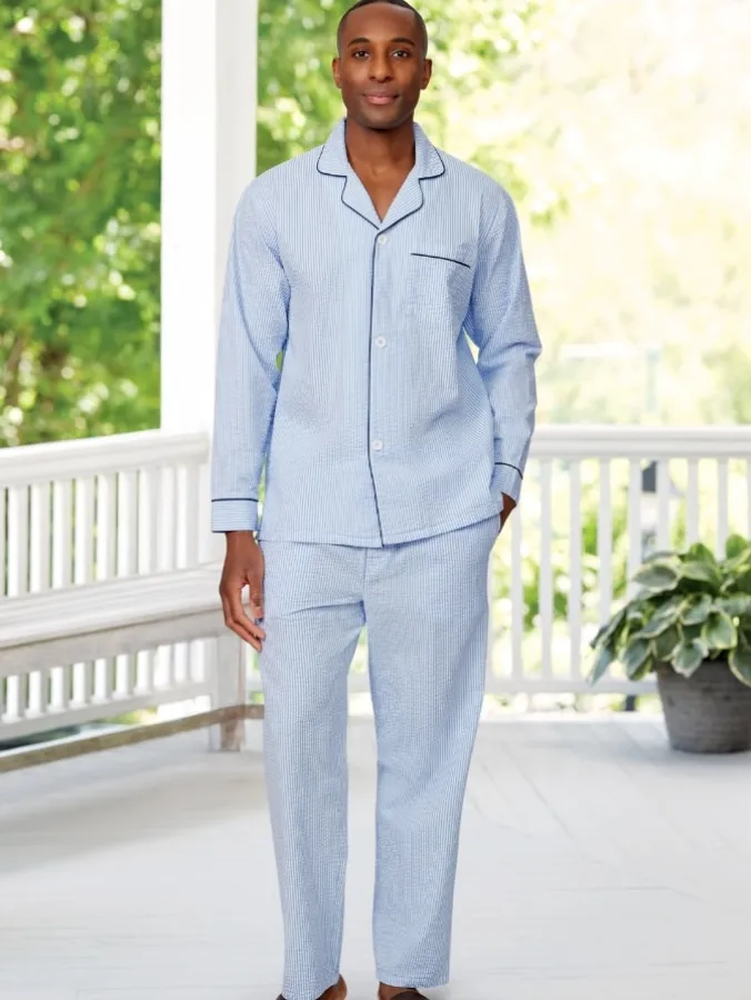 Men's Classic Stripe Cotton Seersucker Long Sleeve Pajama Set